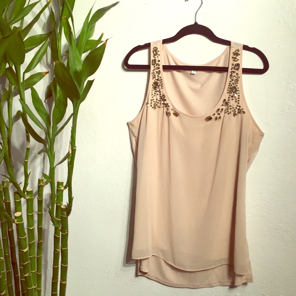 Express Stone Embellished Scoop Neck Tank Top